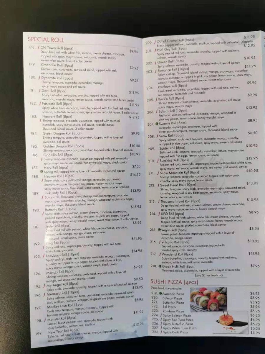 Menu, love sushi