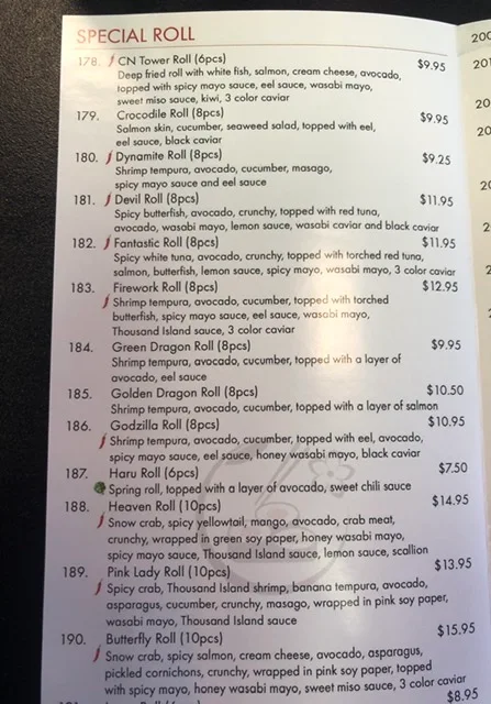 Menu, love sushi