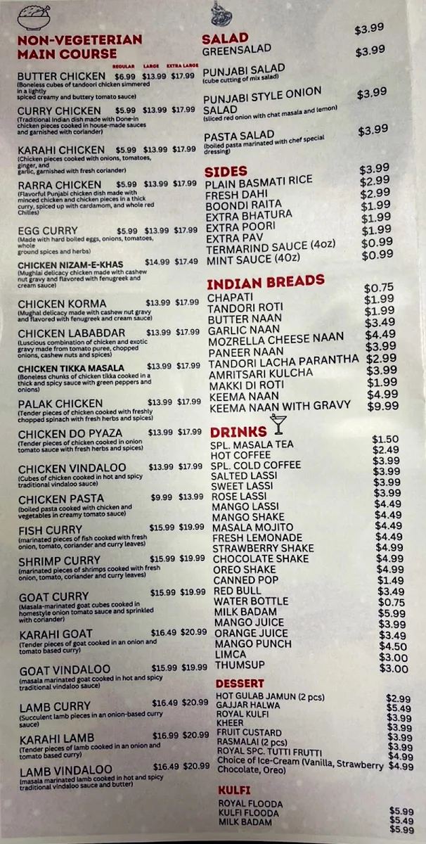 Menu, Royal Punjabi Restaurant & Caterers
