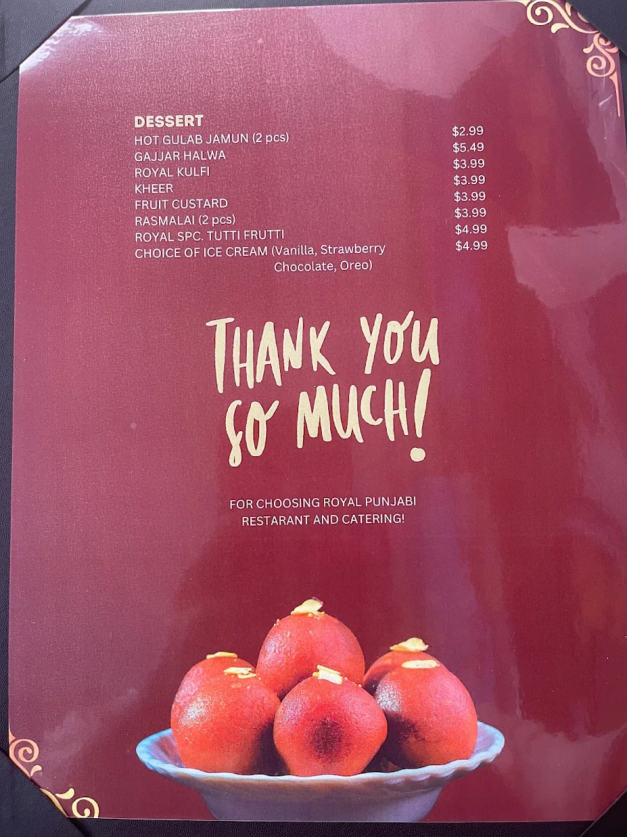 Menu, Royal Punjabi Restaurant & Caterers