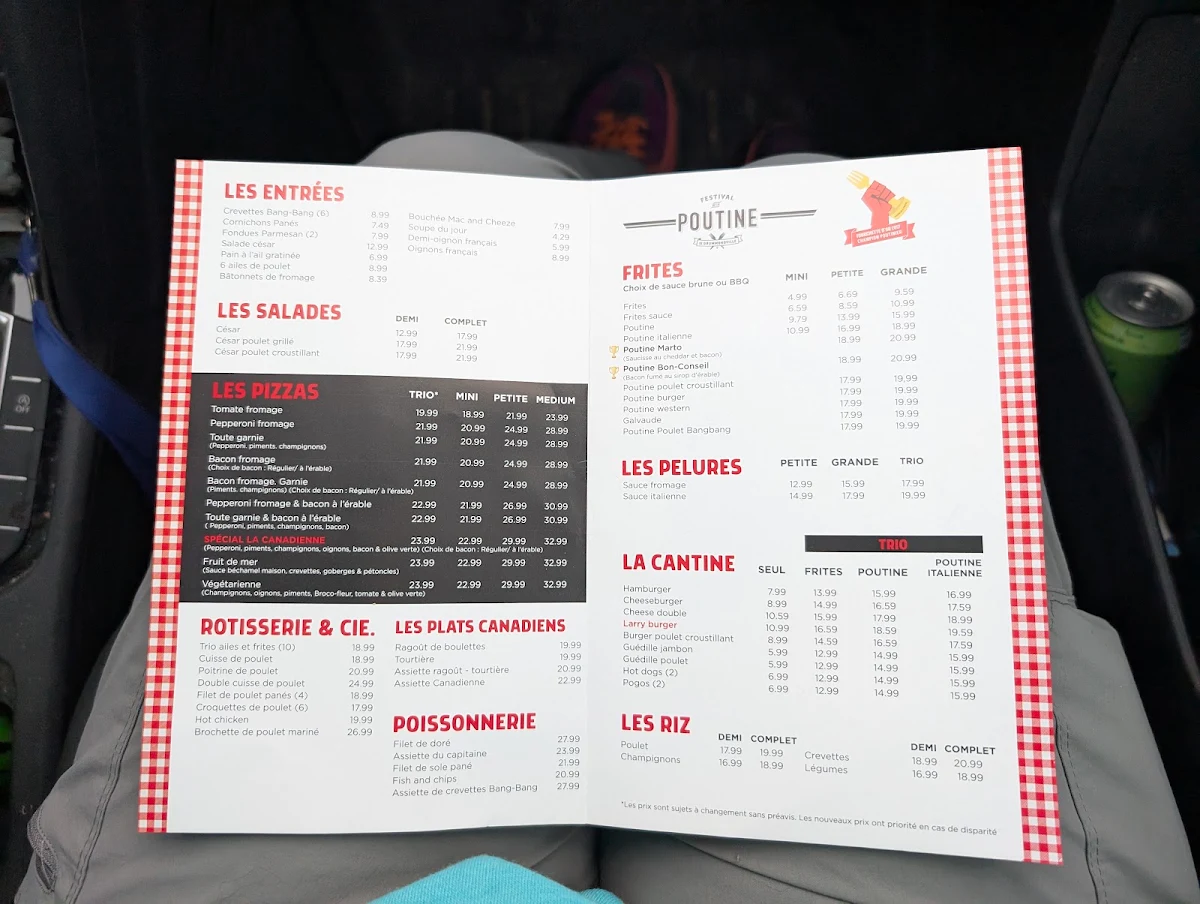 Menu, Restaurant Le Canadien