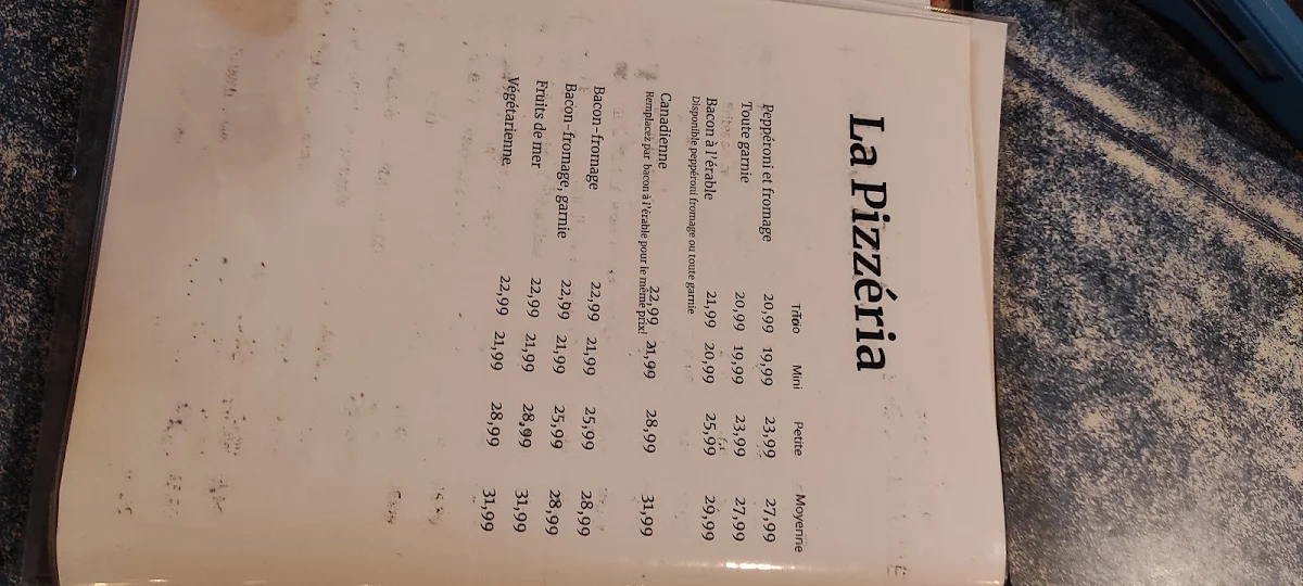 Menu, Restaurant Le Canadien
