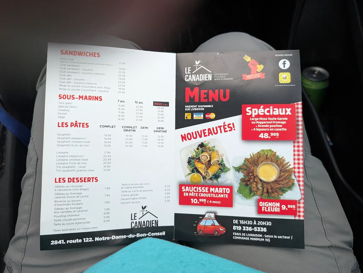 Menu, Restaurant Le Canadien