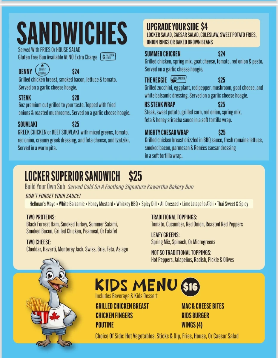 Menu, The Locker at the Falls Restaurant & Pub