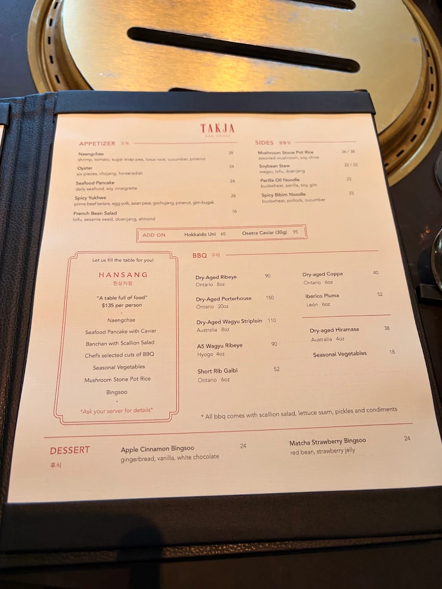 Menu, Takja BBQ House