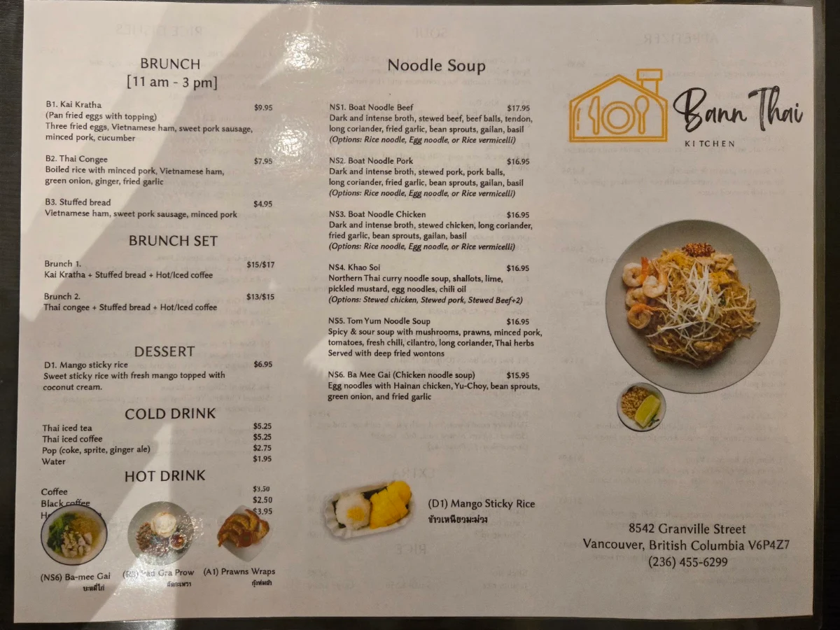 Menu, Bann Thai
