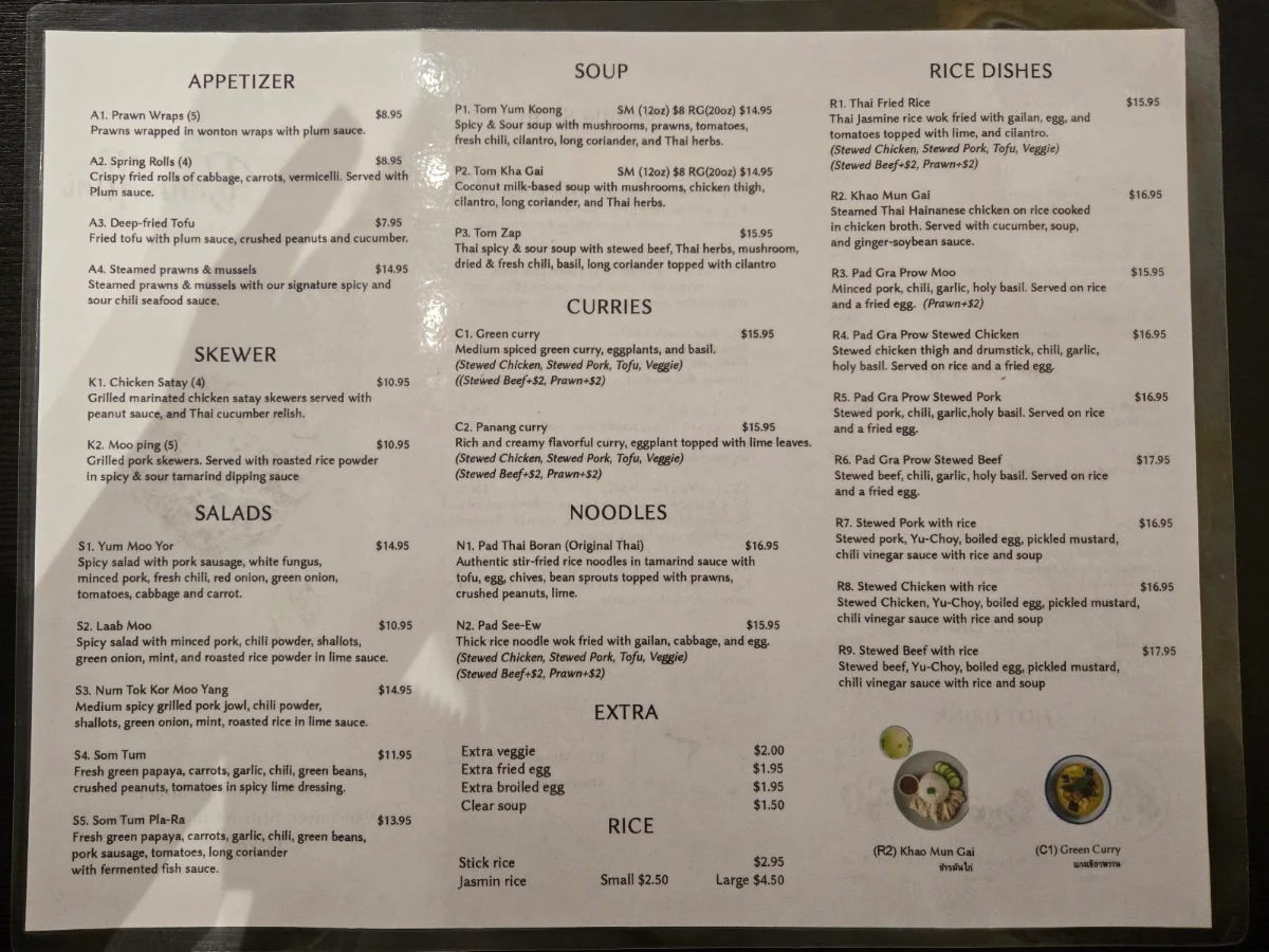 Menu, Bann Thai