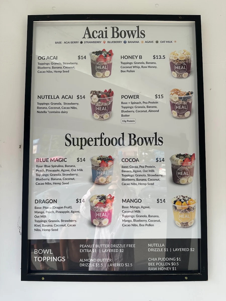 Menu, HEAL Wellness