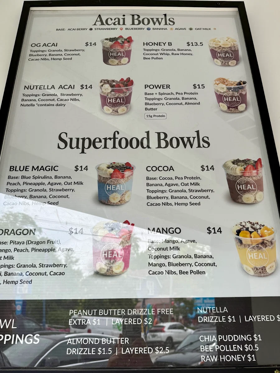 Menu, HEAL Wellness