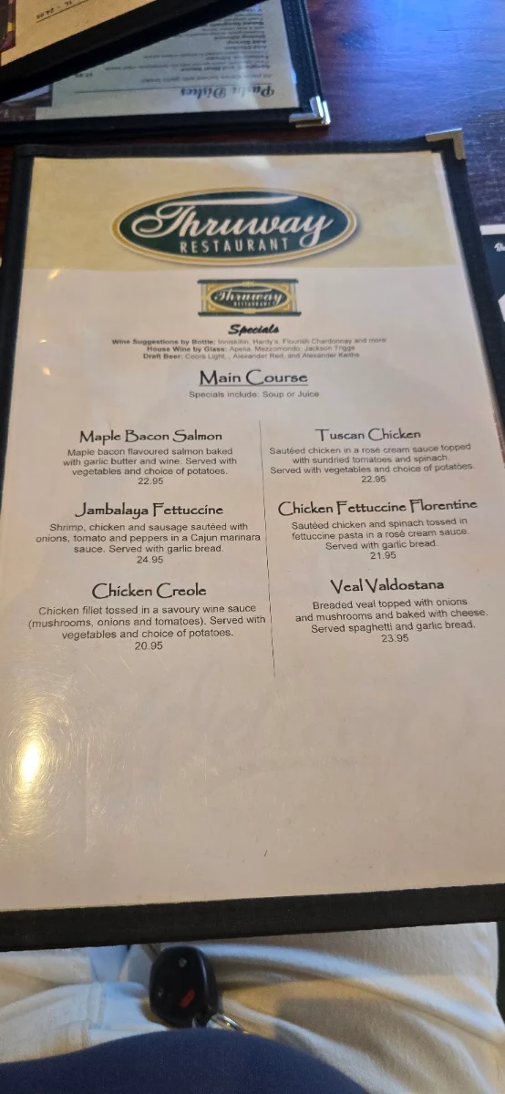 Menu, Thruway Restaurant