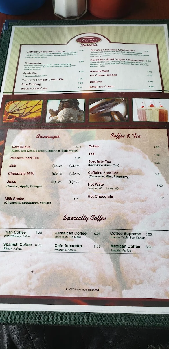 Menu, Thruway Restaurant