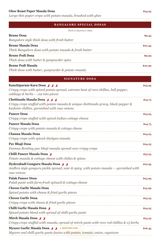 Menu, Udupi Madras Cafe @ Heartland