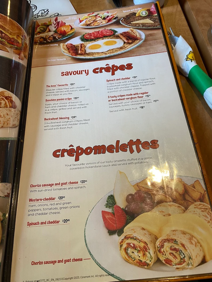 Menu, Cora Breakfast and Lunch