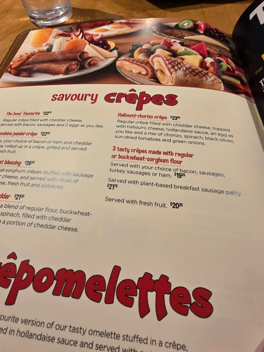 Menu, Cora Breakfast and Lunch