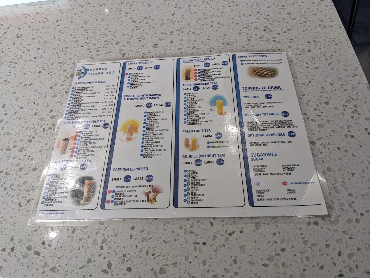 Menu, Bubble Shark Tea