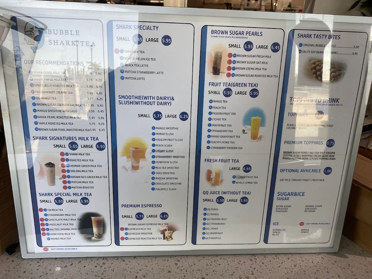 Menu, Bubble Shark Tea