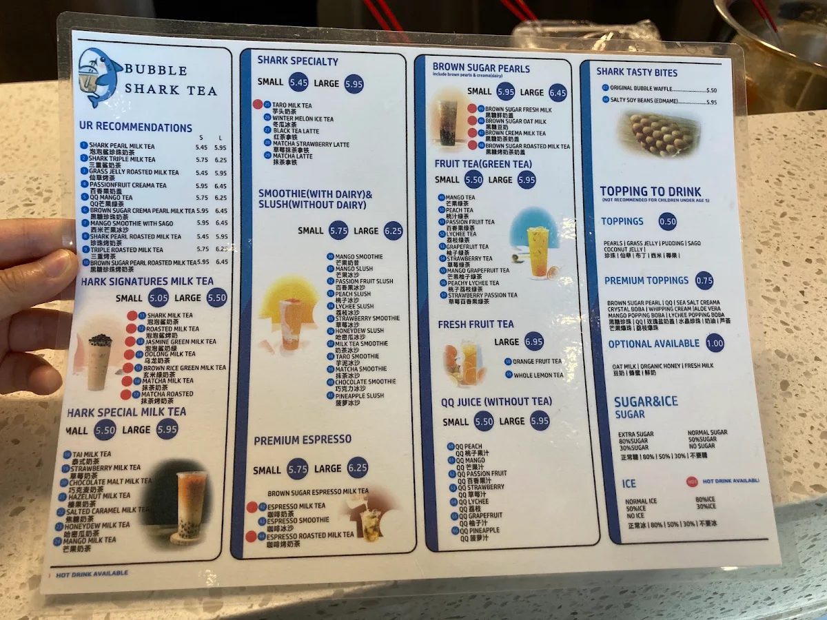 Menu, Bubble Shark Tea