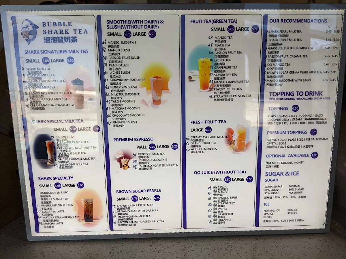 Menu, Bubble Shark Tea