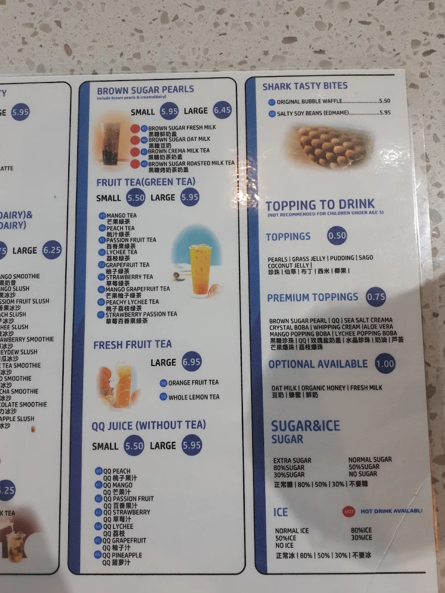 Menu, Bubble Shark Tea