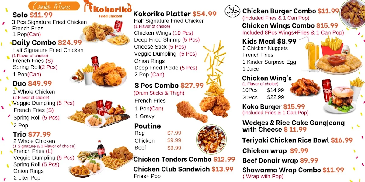 Menu, Kokoriko Fried Chicken