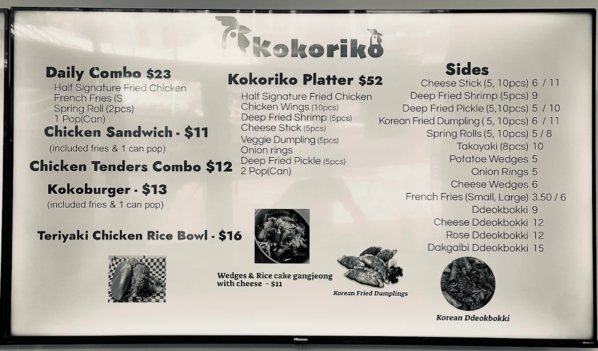 Menu, Kokoriko Fried Chicken