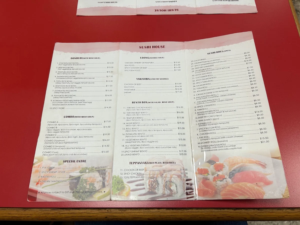 Menu, Sushi House