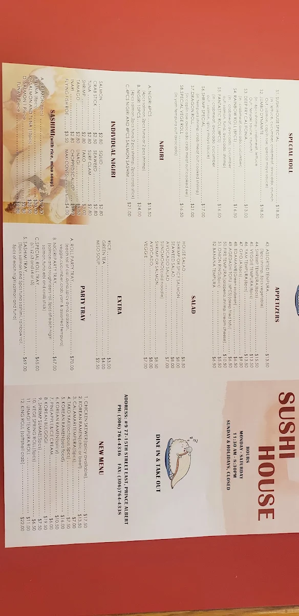 Menu, Sushi House