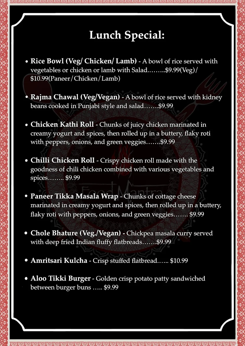 Menu, Food Mantra