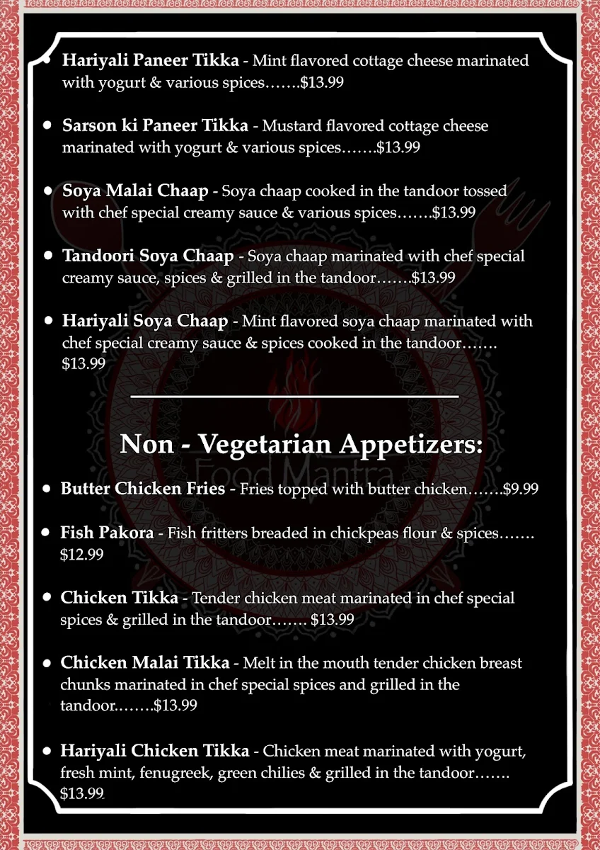 Menu, Food Mantra