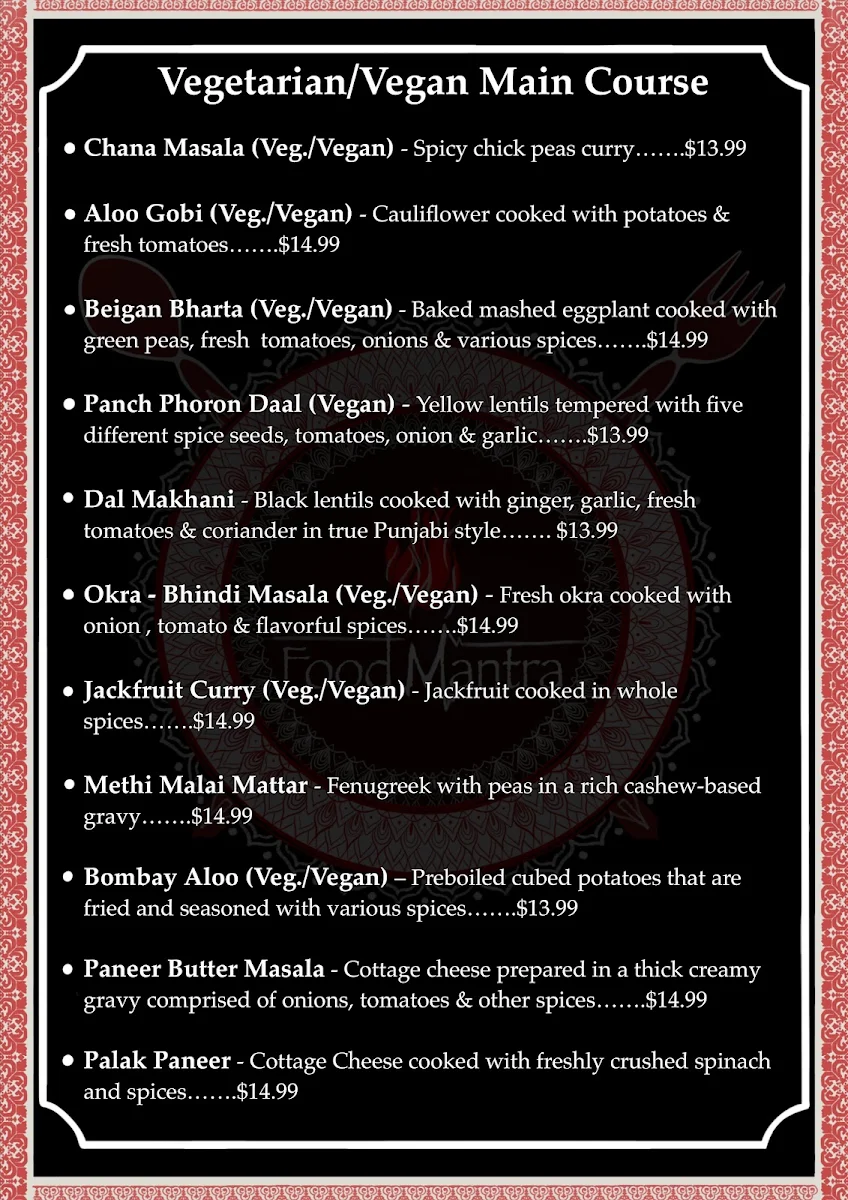Menu, Food Mantra