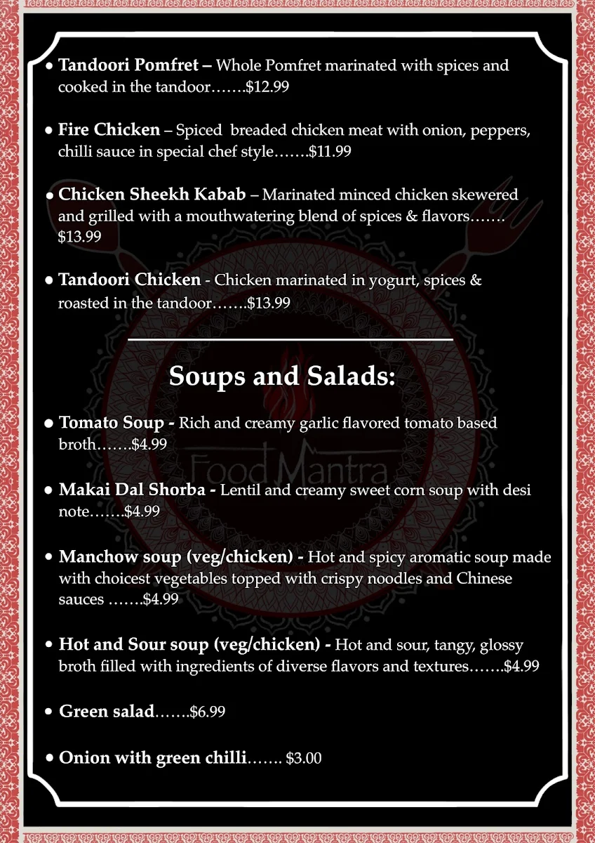 Menu, Food Mantra