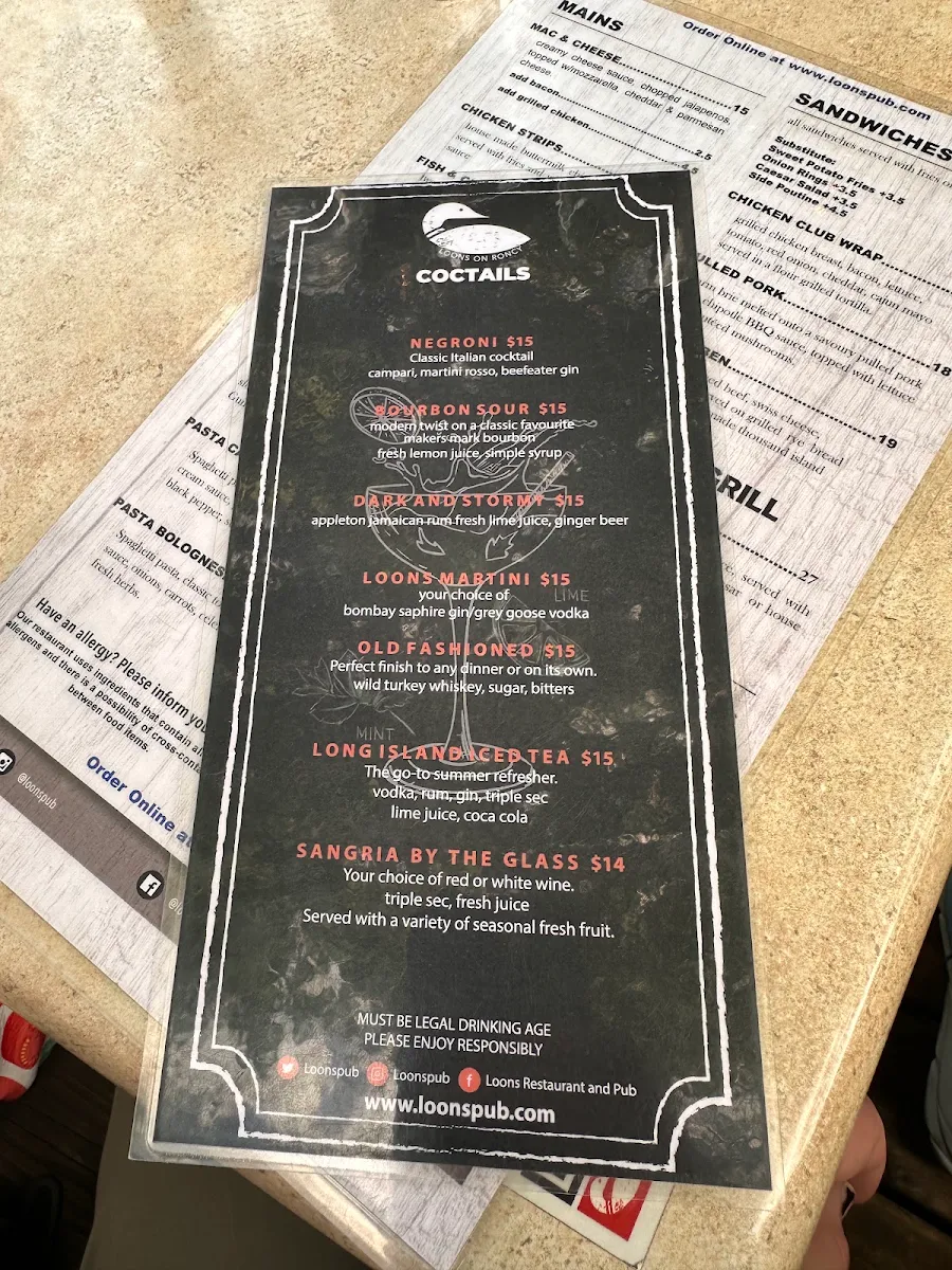 Menu, Loons