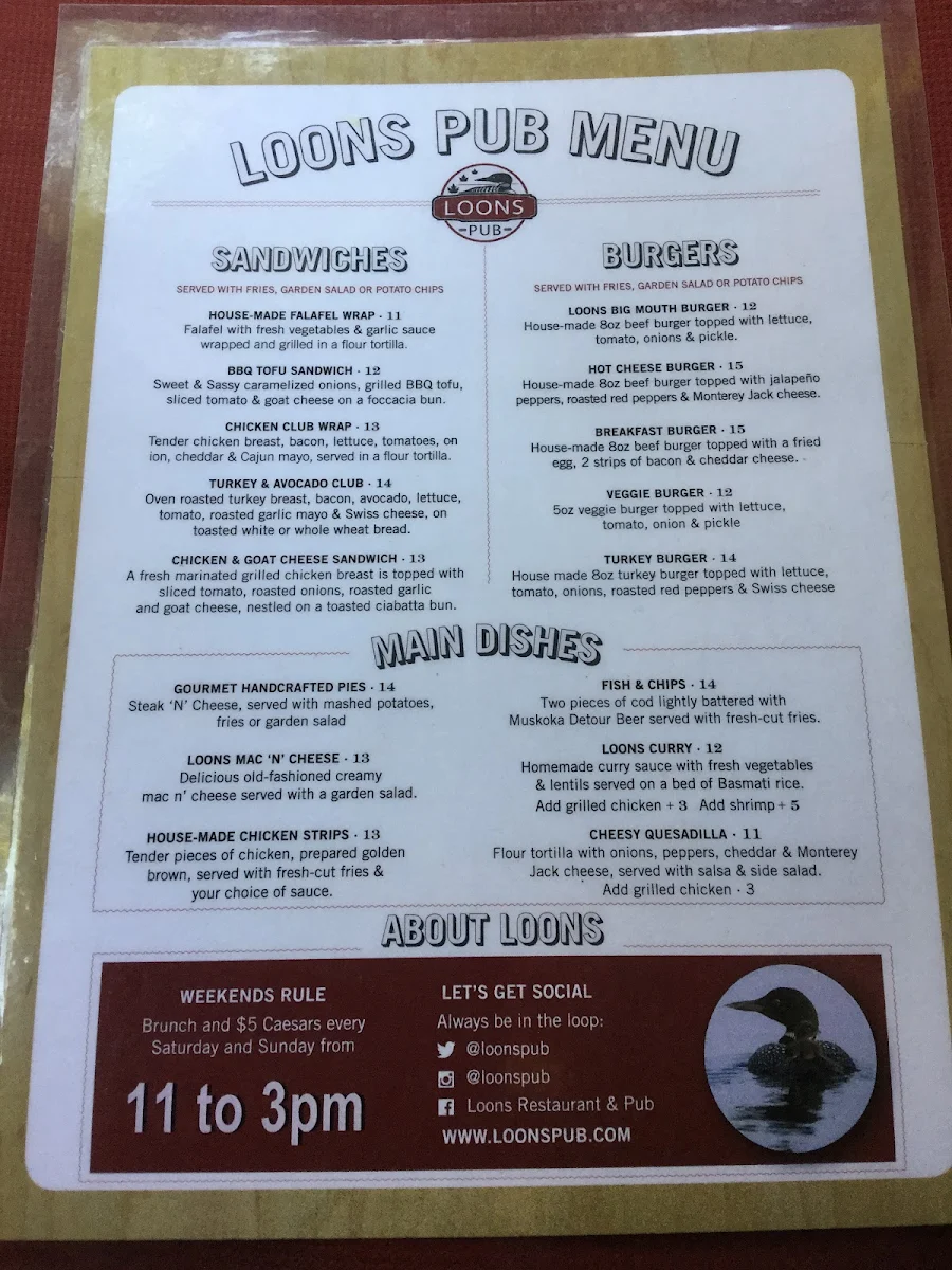 Menu, Loons