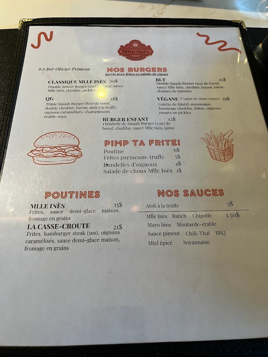 Menu, Mlle Inès | l'Atelier du hamburger | District Gourmet Sainte-Foy