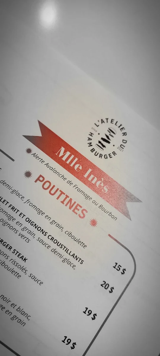 Menu, Mlle Inès | l'Atelier du hamburger | District Gourmet Sainte-Foy
