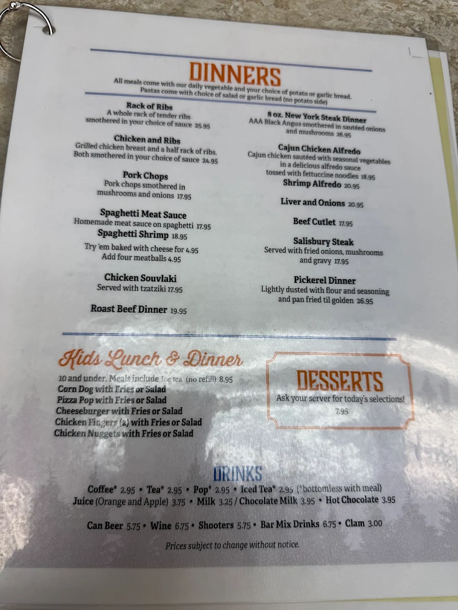Menu, The Copper Kettle Restaurant