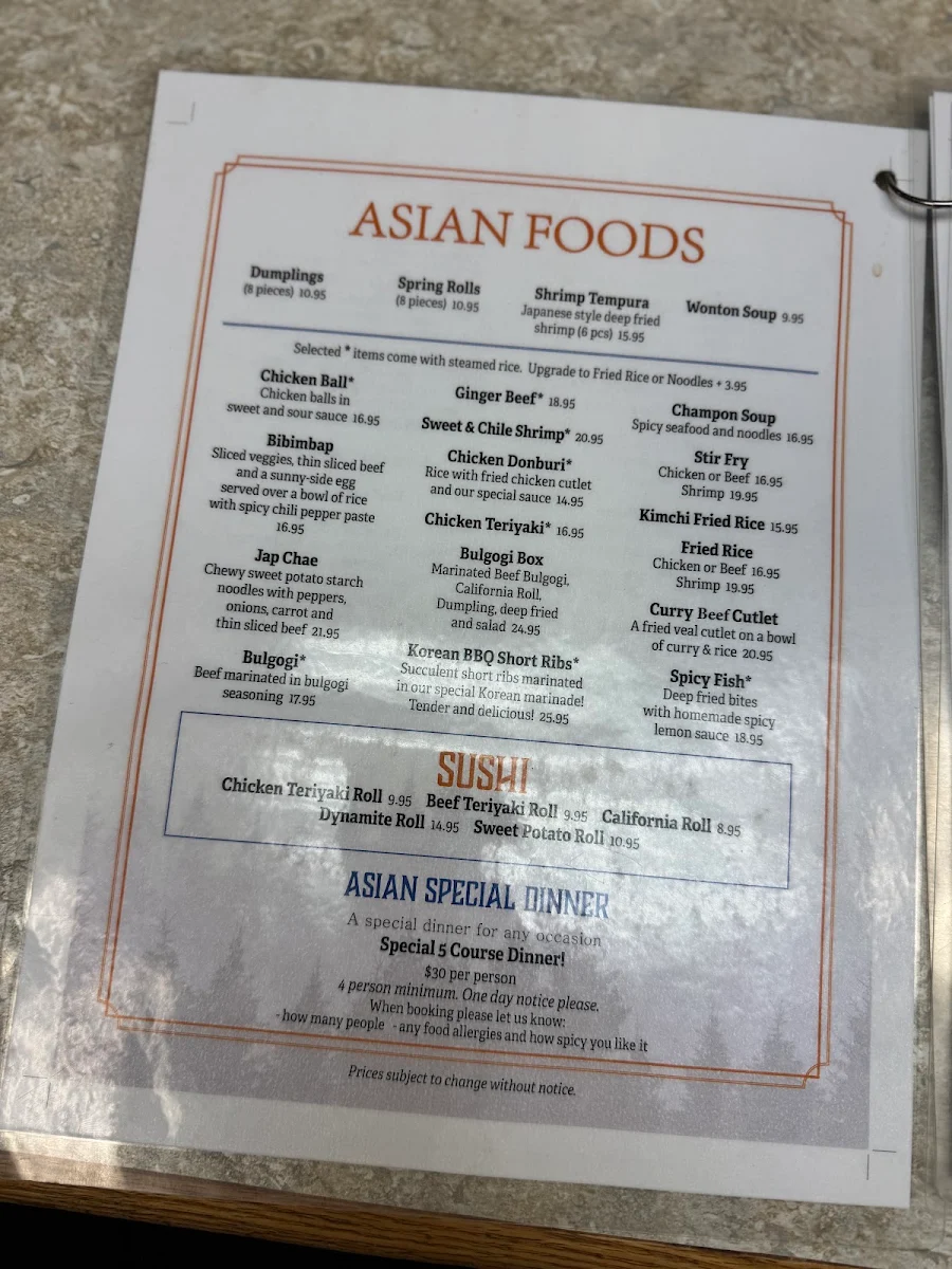 Menu, The Copper Kettle Restaurant