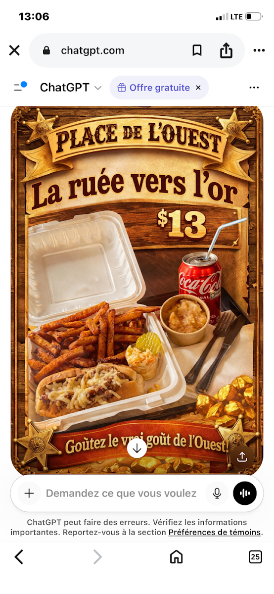 Menu, Cantine La Diligence