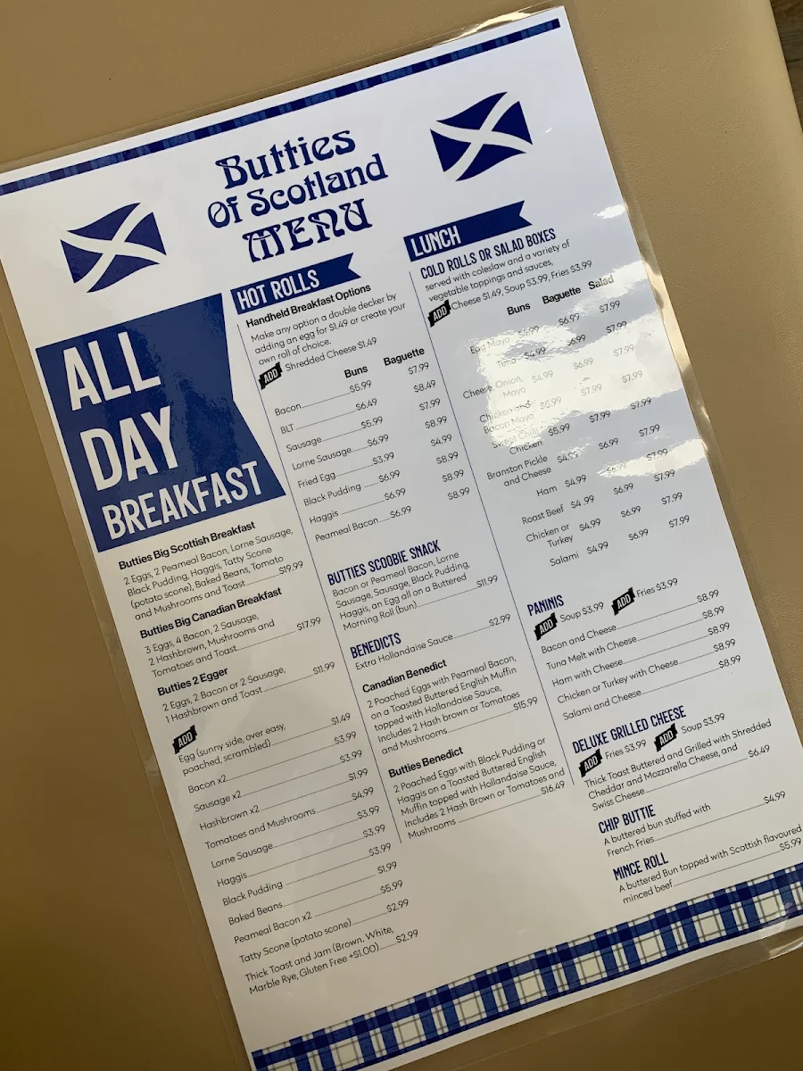 Menu, Butties of Scotland