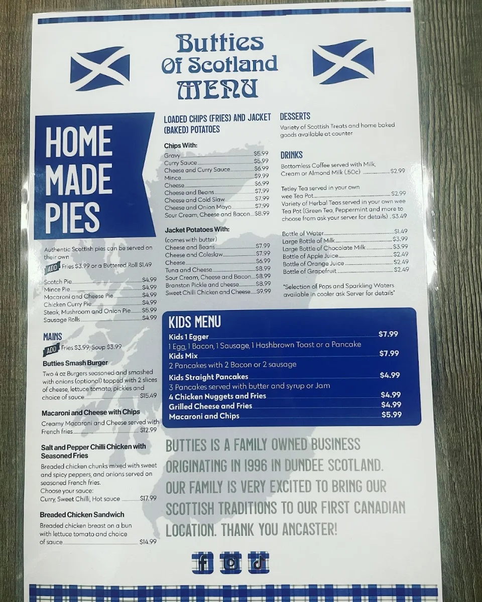 Menu, Butties of Scotland