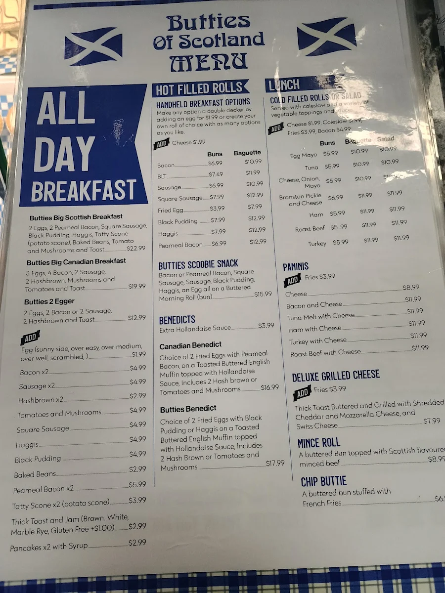 Menu, Butties of Scotland