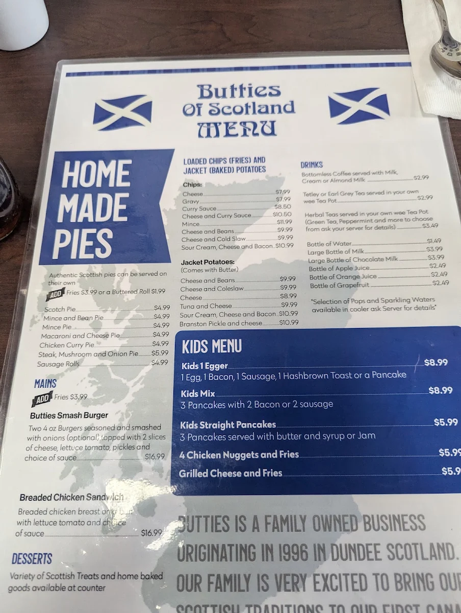 Menu, Butties of Scotland