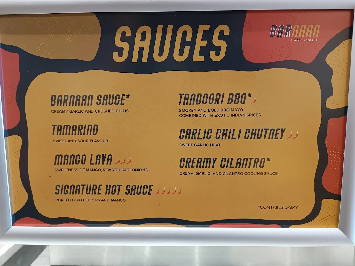Menu, BarNaan - Wraps and Bowls