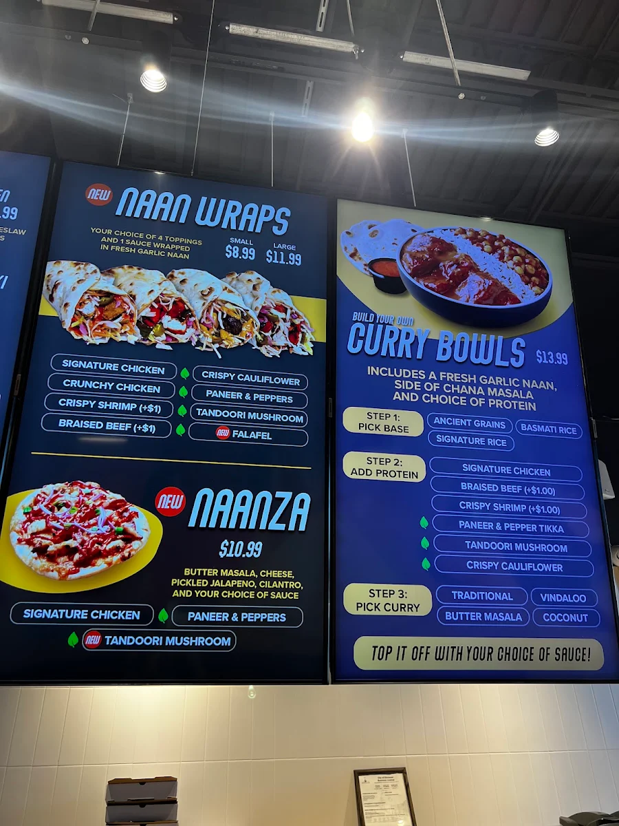 Menu, BarNaan - Wraps and Bowls