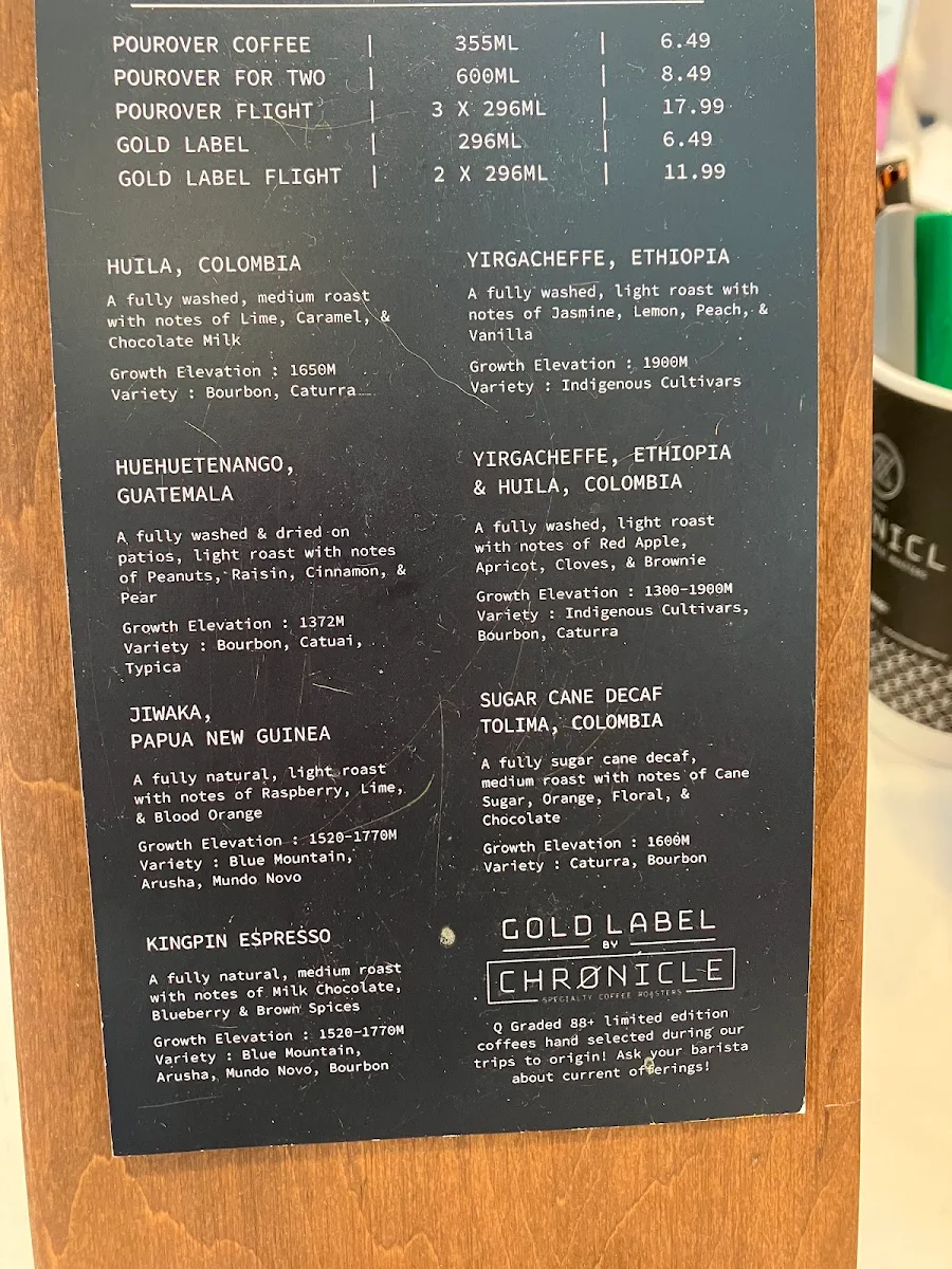 Menu, Qlab by Chronicle Coffee Roasters