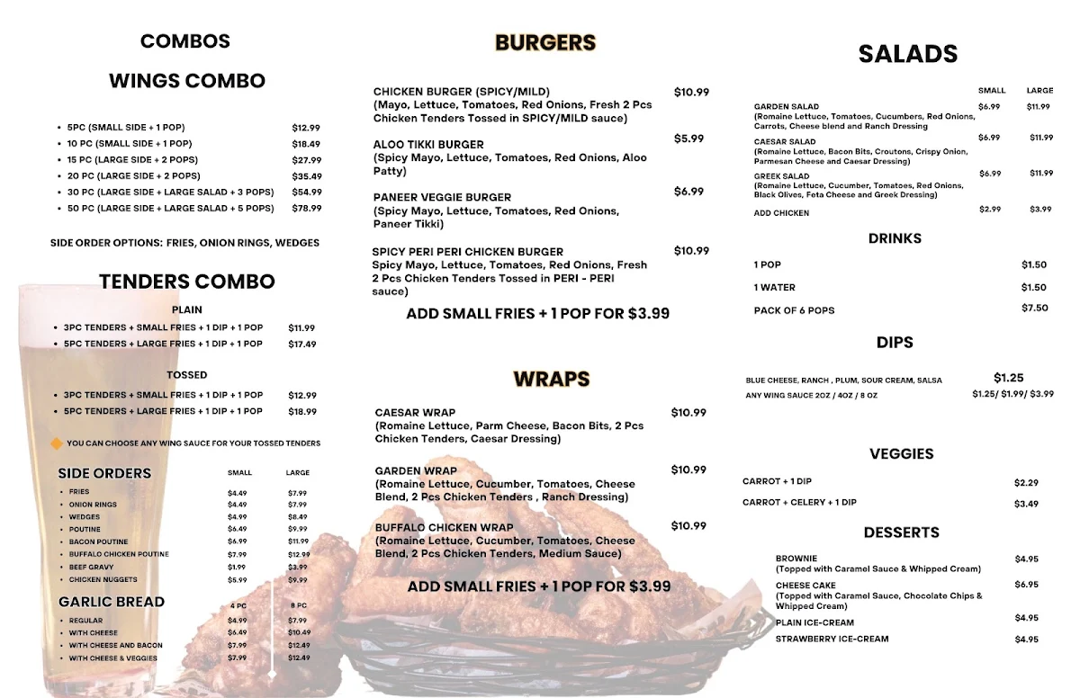 Menu, Wing Boyz Summerside