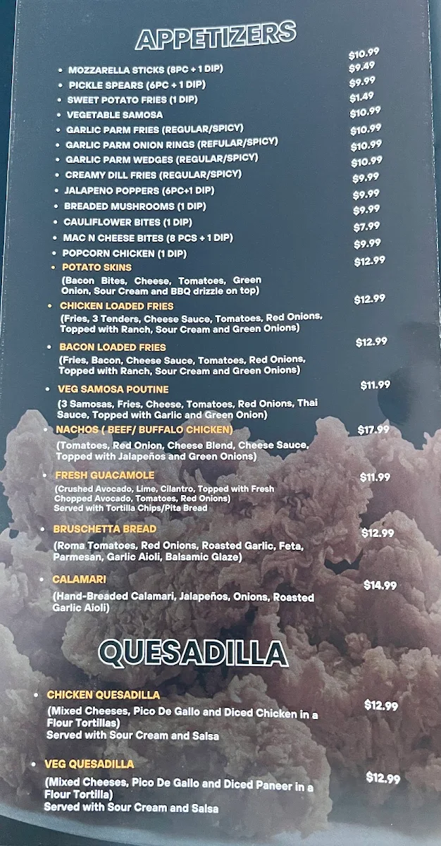 Menu, Wing Boyz Summerside