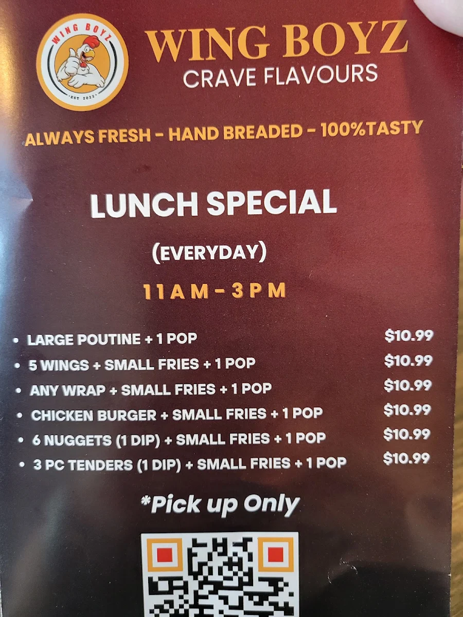 Menu, Wing Boyz Summerside