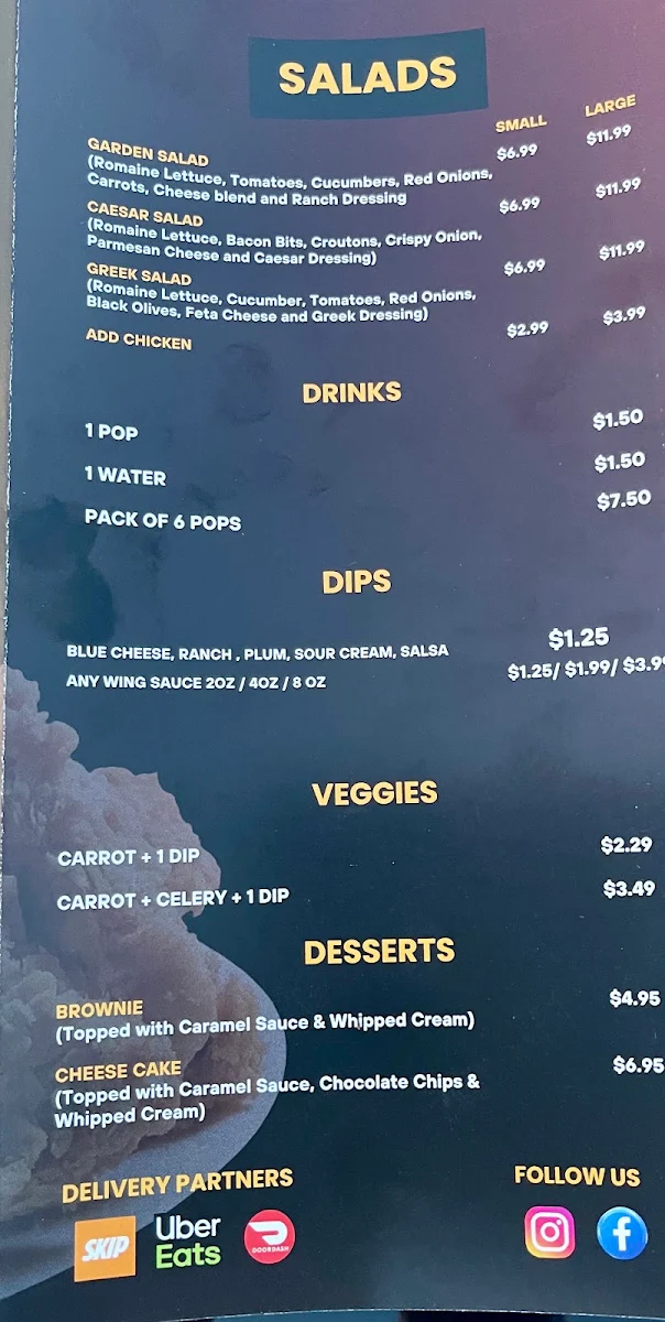 Menu, Wing Boyz Summerside
