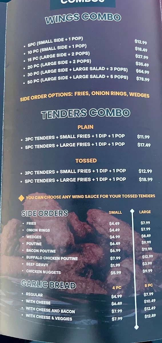 Menu, Wing Boyz Summerside